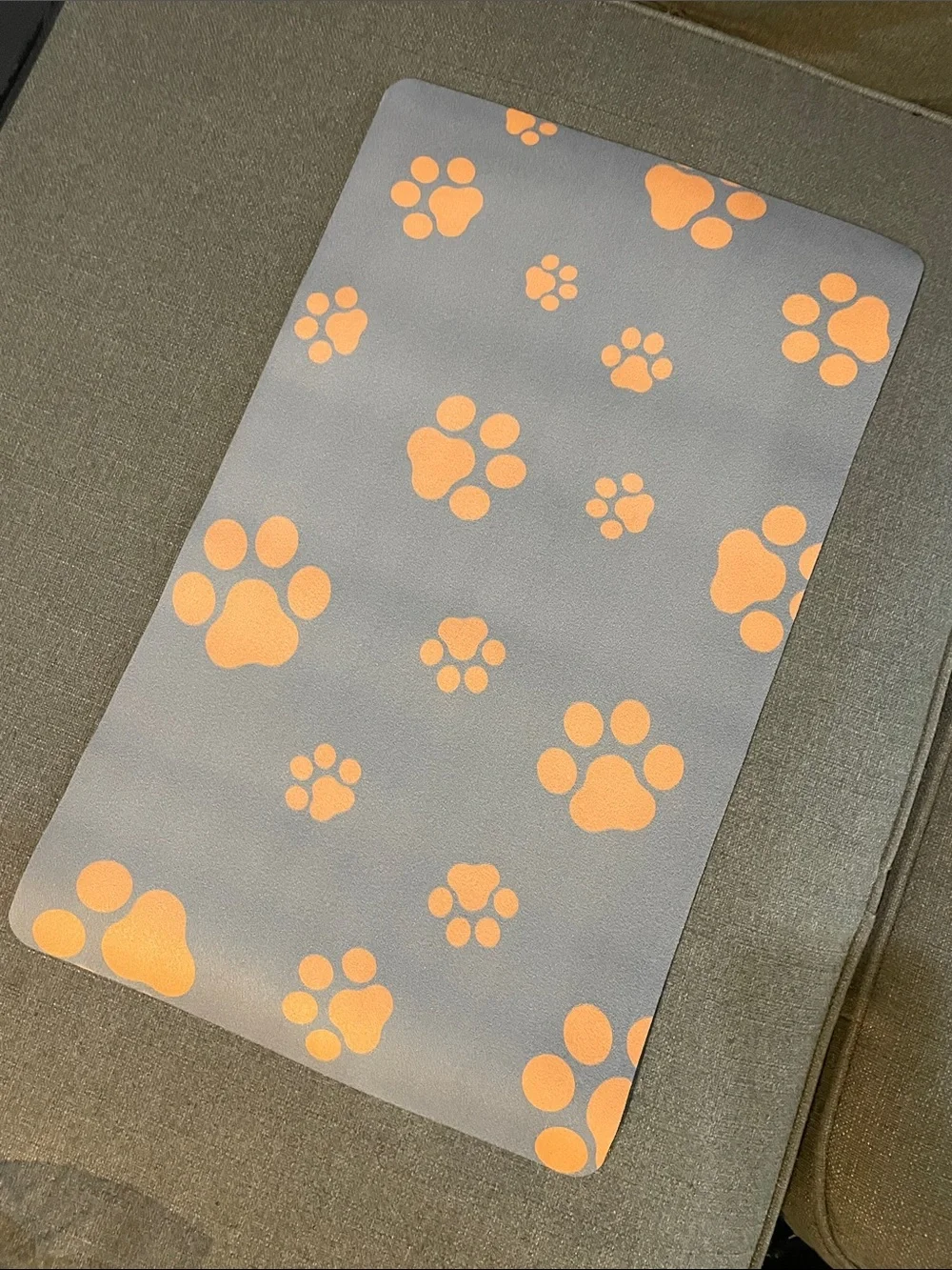 Non-Slip Dog CatFeeding Mat - Gray Orange Paw Prints NWT